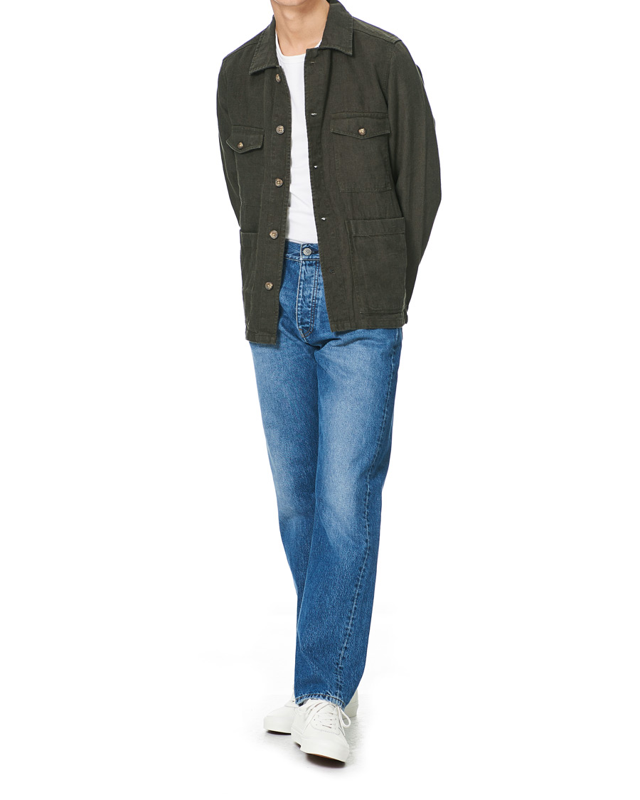 Herren | Hemden | A Day's March | Heavy Linen Patch Pocket Overshirt Olive