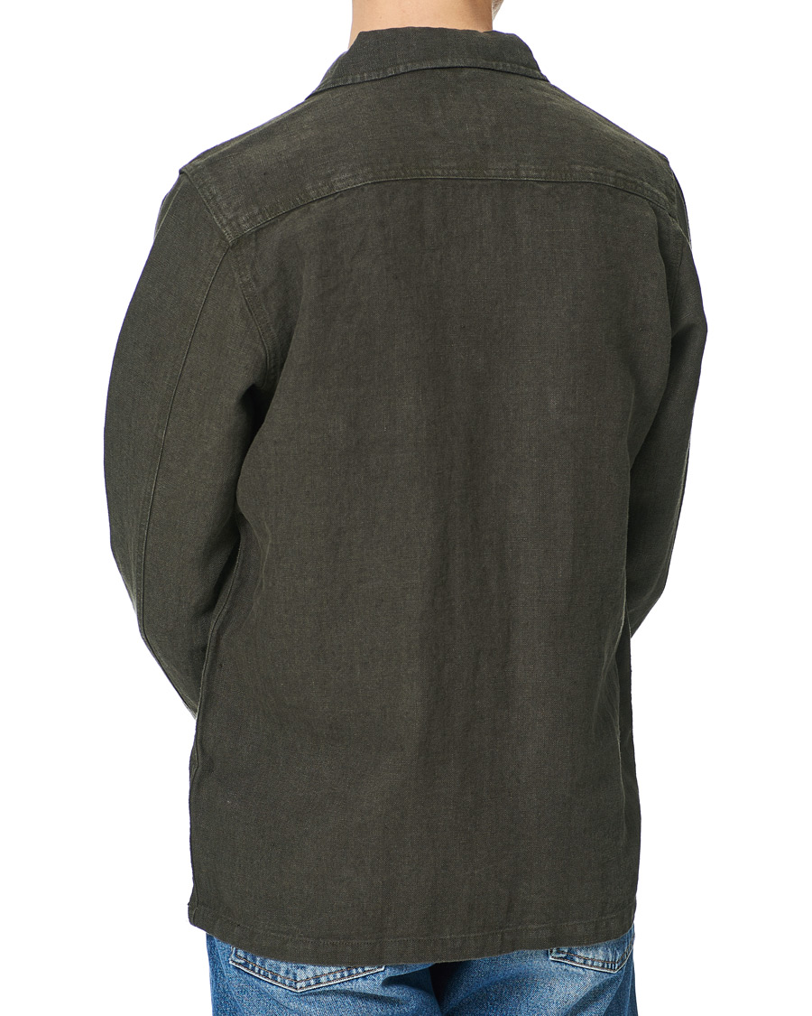 Herren | Hemden | A Day's March | Heavy Linen Patch Pocket Overshirt Olive