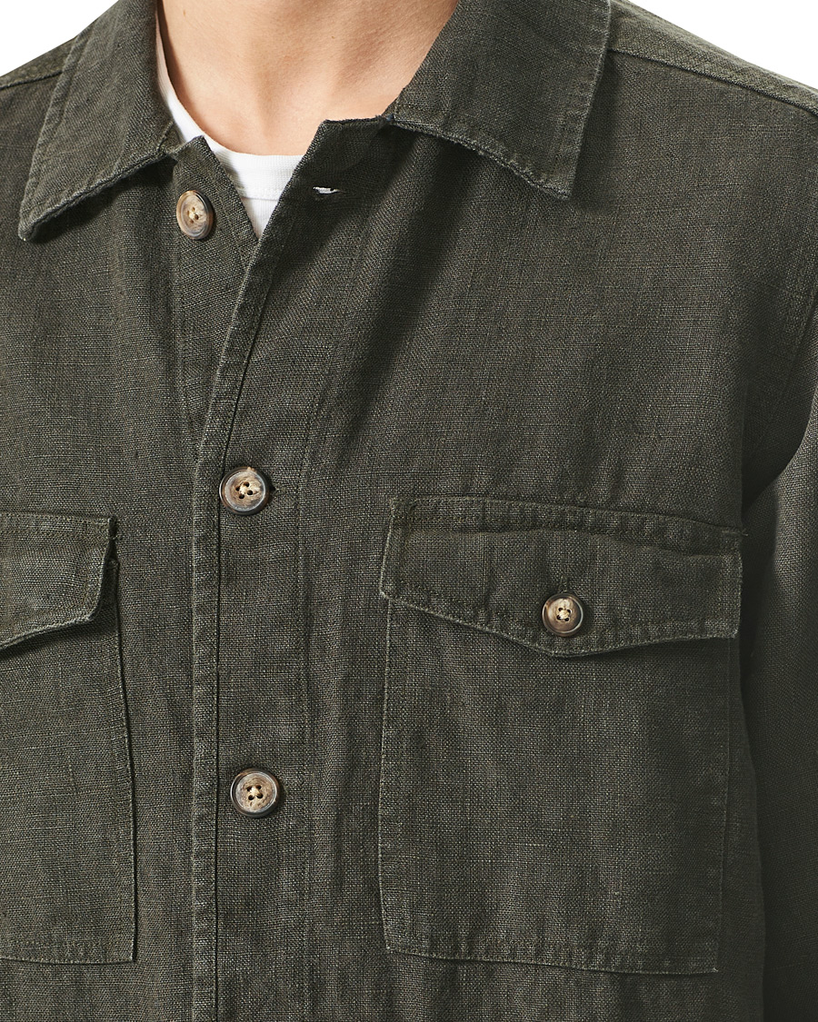 Herren | Hemden | A Day's March | Heavy Linen Patch Pocket Overshirt Olive