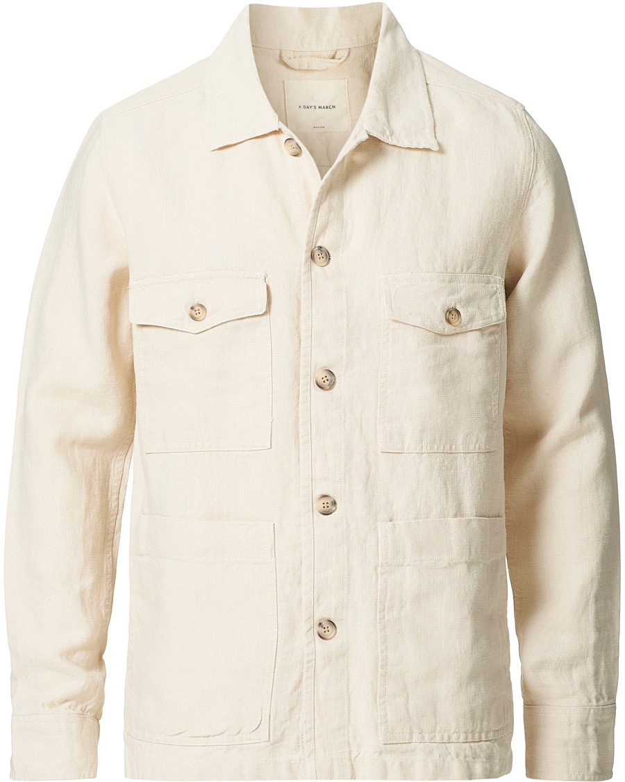 Herren | Hemden | A Day's March | Heavy Linen Patch Pocket Overshirt Oyster