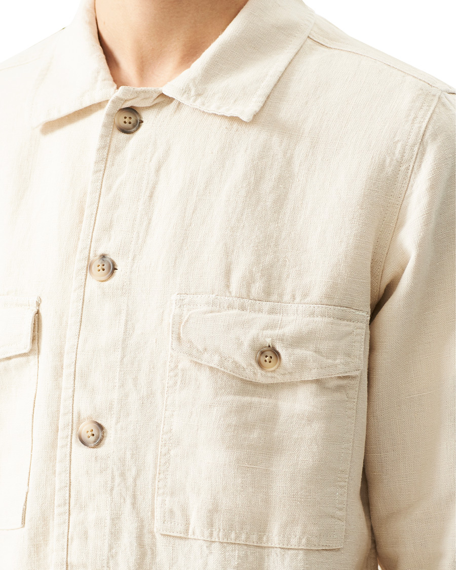 Herren | Hemden | A Day's March | Heavy Linen Patch Pocket Overshirt Oyster