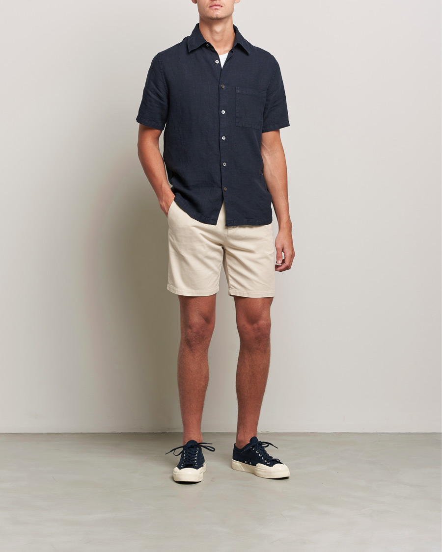 Herren | Hemden | A Day's March | Khito Short Sleeve Linen Shirt Dark Navy