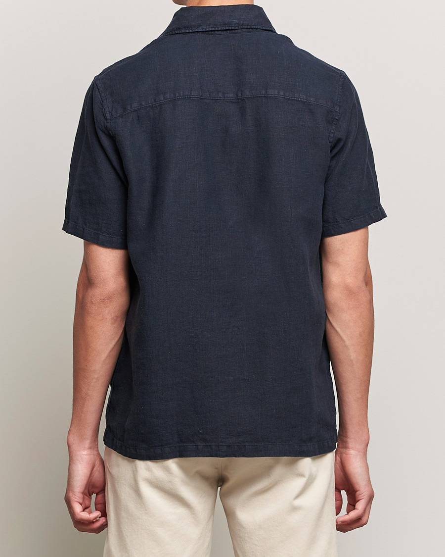 Herren | Hemden | A Day's March | Khito Short Sleeve Linen Shirt Dark Navy