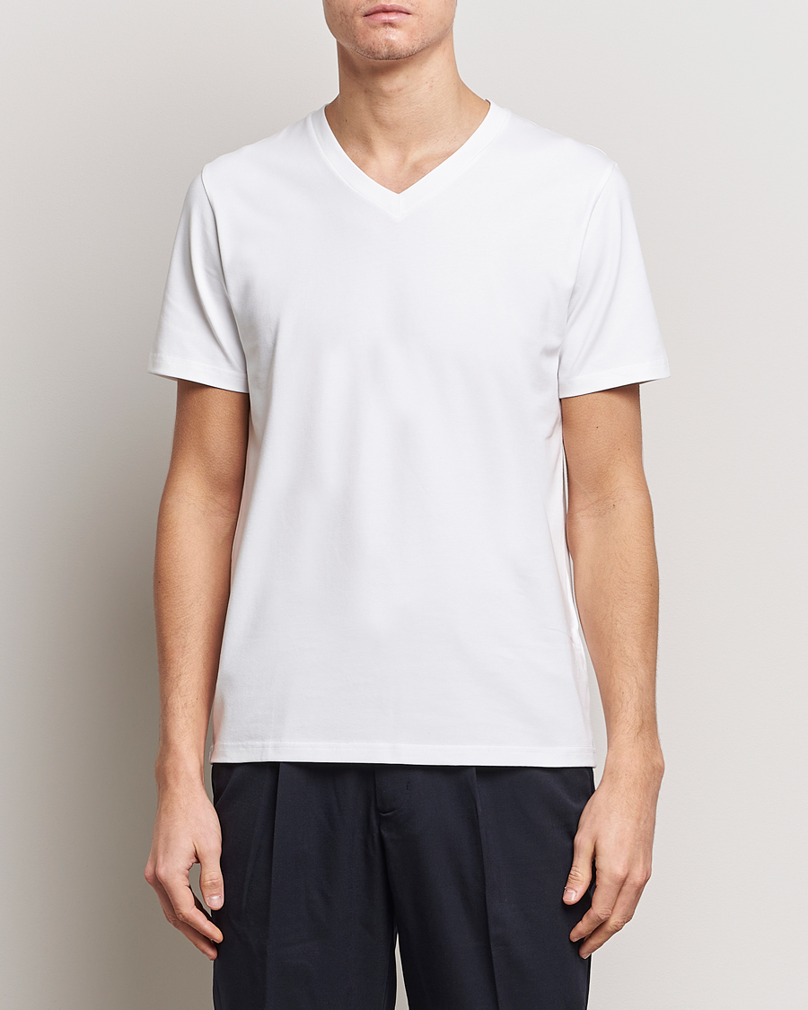 Herren | Kurzarm T-Shirt | Filippa K | Soft Lycra V-Neck Tee White