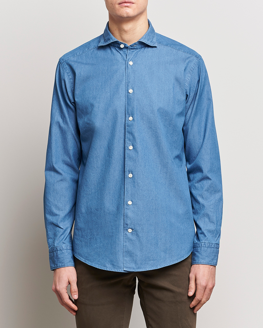 Herren | Business & Beyond | Eton | Lightweight Casual Fit Denim Shirt Blue