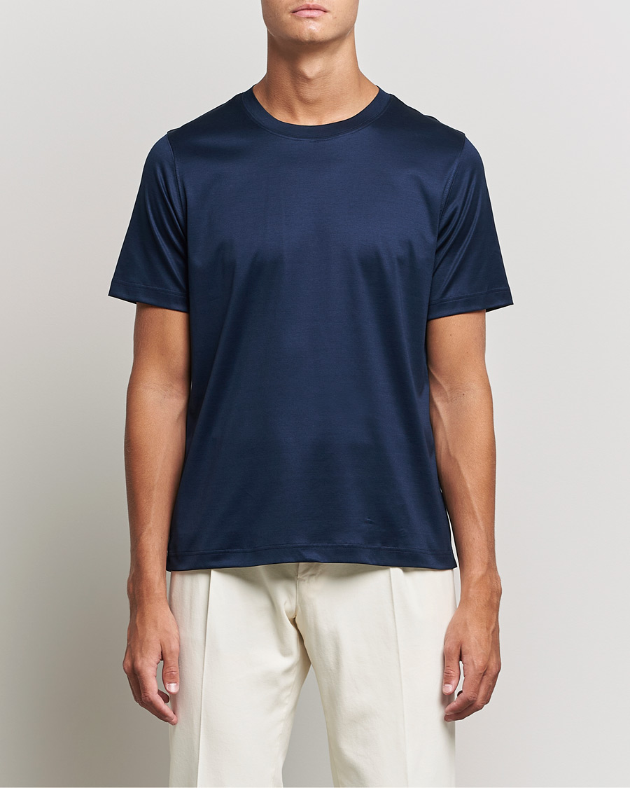 Herren | Kurzarm T-Shirt | Eton | Filo Di Scozia Cotton T-Shirt Navy