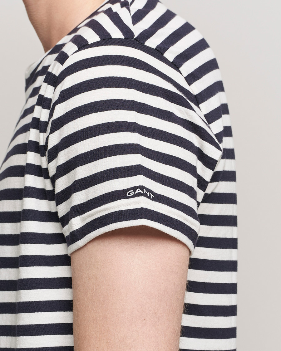 Herren | T-Shirts | GANT | Striped Crew Neck Tee Evening Blue