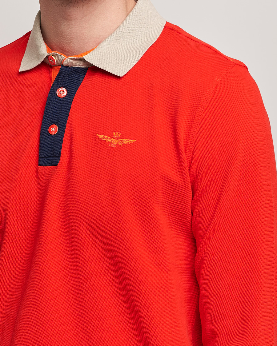 Herren | Pullover | Aeronautica Militare | Long Sleeve Collor Polo Arancio Scuro