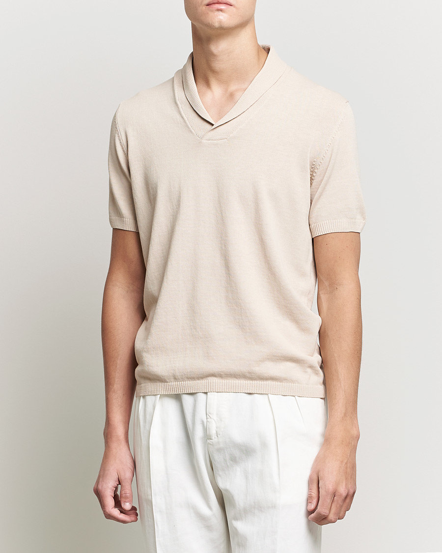 Herren | Poloshirts | Oscar Jacobson | Rollo GD Shawl Collar Cotton Polo Beige