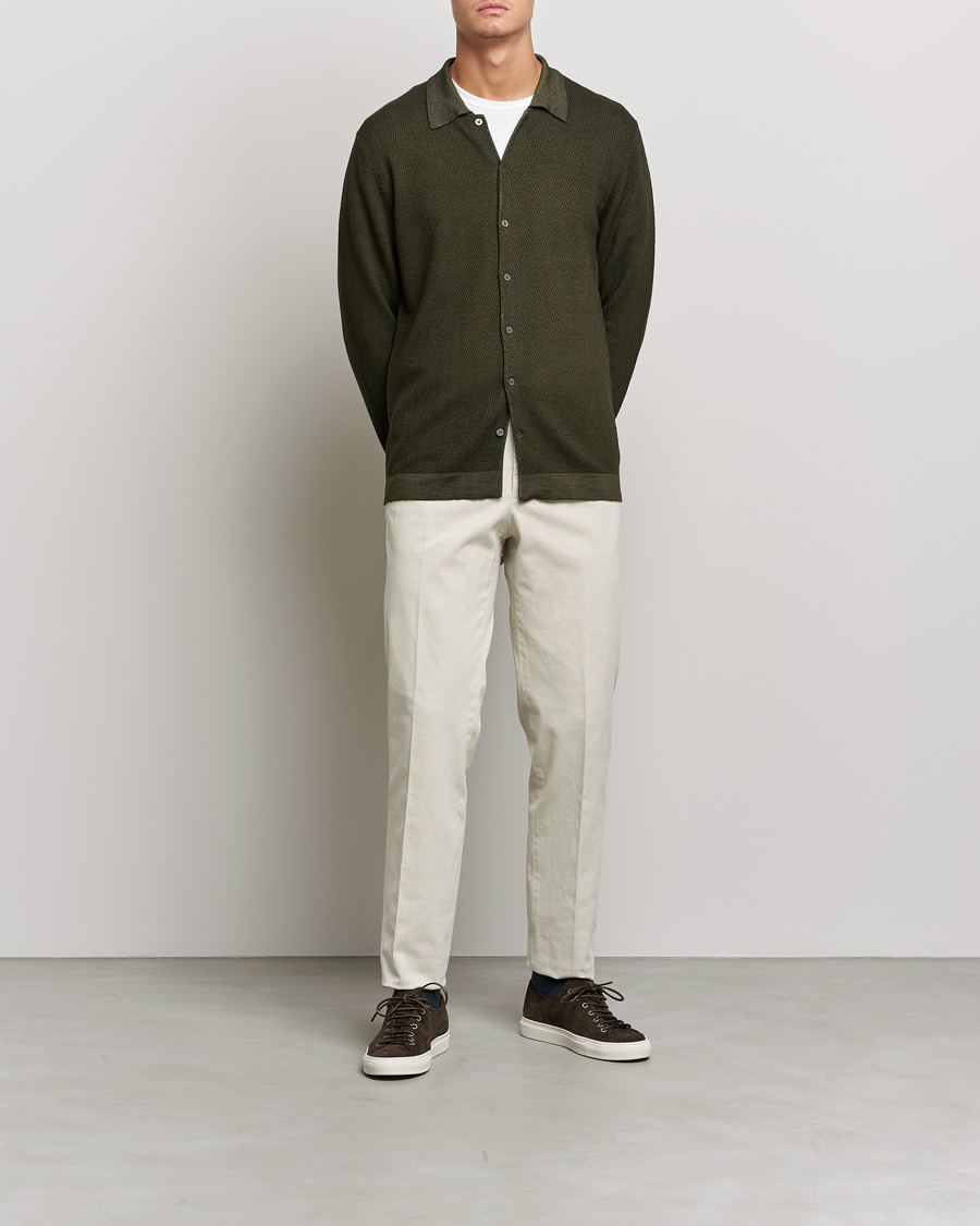 Herren | Pullover | Altea | Herringbone Wool Shirt Dark Green