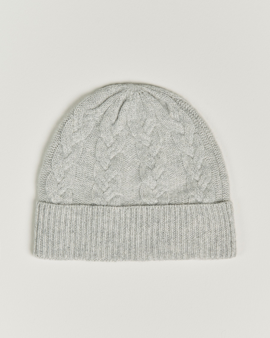 Herren | Amanda Christensen Cashmere Cable Knitted Cap Light Grey Melange | Amanda Christensen | Cashmere Cable Knitted Cap Light Grey Melange