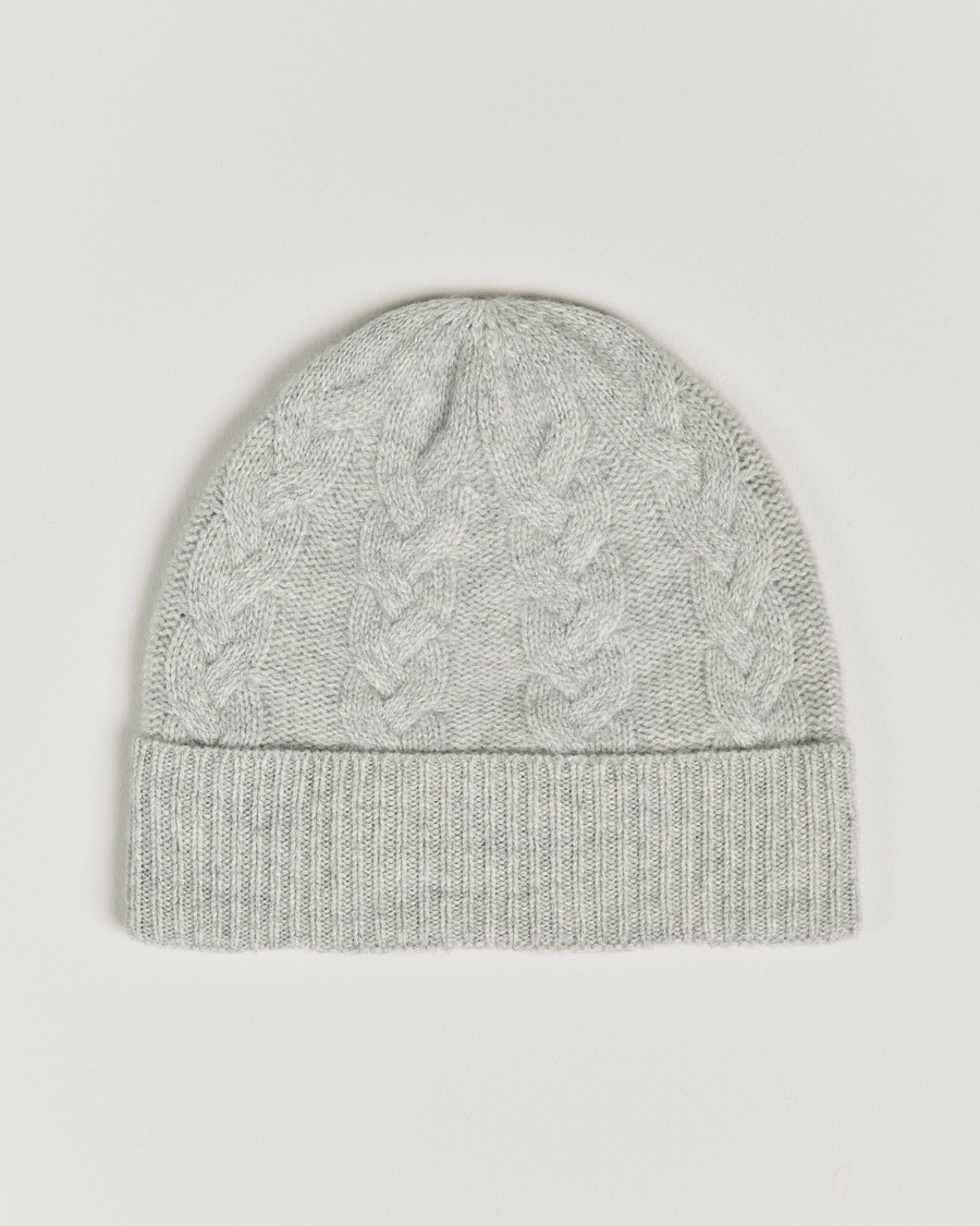 Herren | Amanda Christensen Cashmere Cable Knitted Cap Light Grey Melange | Amanda Christensen | Cashmere Cable Knitted Cap Light Grey Melange