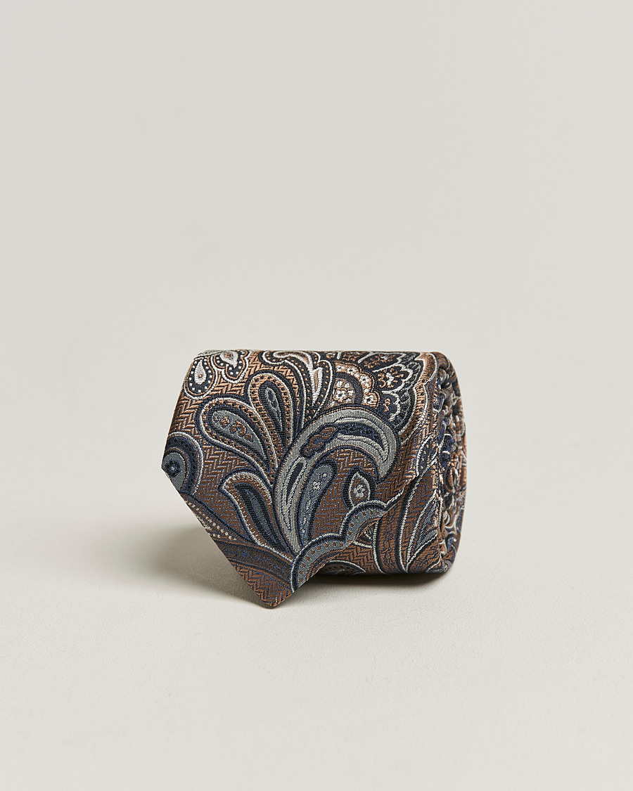 Herren | Amanda Christensen Silk Mulberry 8cm Large Paisley Tie Brown | Amanda Christensen | Silk Mulberry 8cm Large Paisley Tie Brown