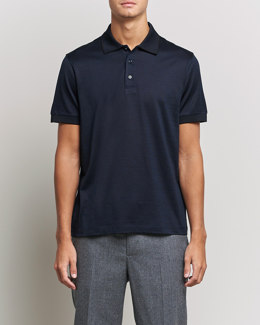 Herren | Poloshirts | Brioni | Cotton/Silk Short Sleeve Polo Navy