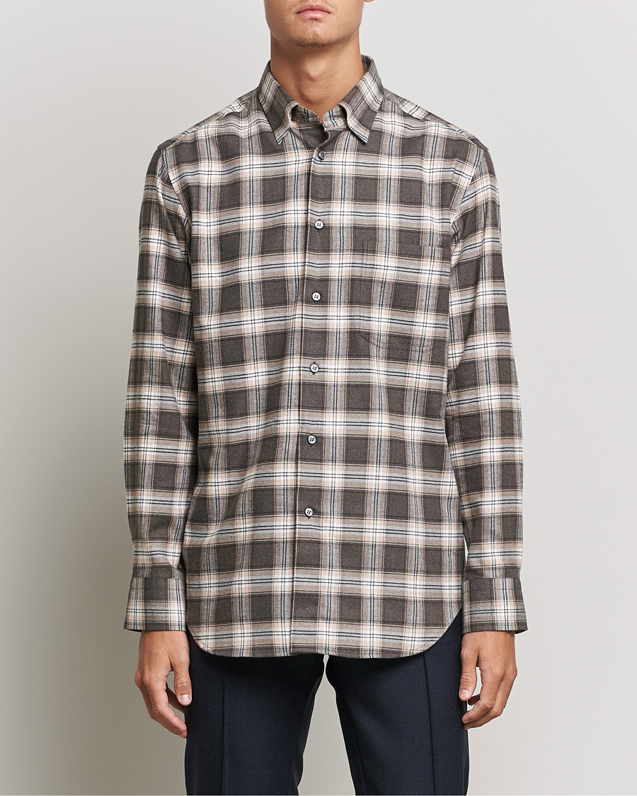 Herren | Hemden | Brioni | Check Flannel Shirt Beige