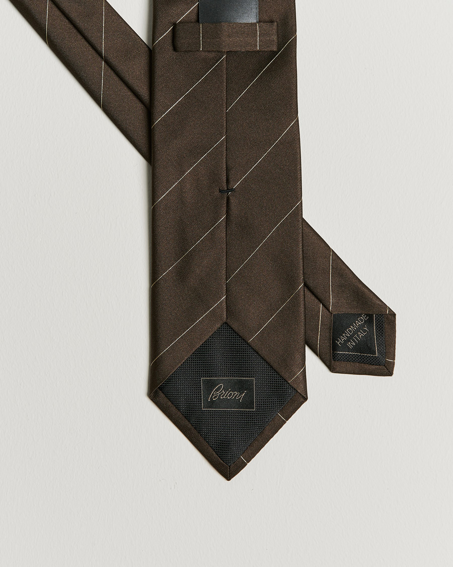 Herren | Brioni Regimental Stripe Silk Tie Dark Brown | Brioni | Regimental Stripe Silk Tie Dark Brown