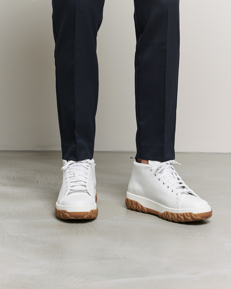 Herren | Thom Browne Mid Top Court Sneaker White Calf | Thom Browne | Mid Top Court Sneaker White Calf