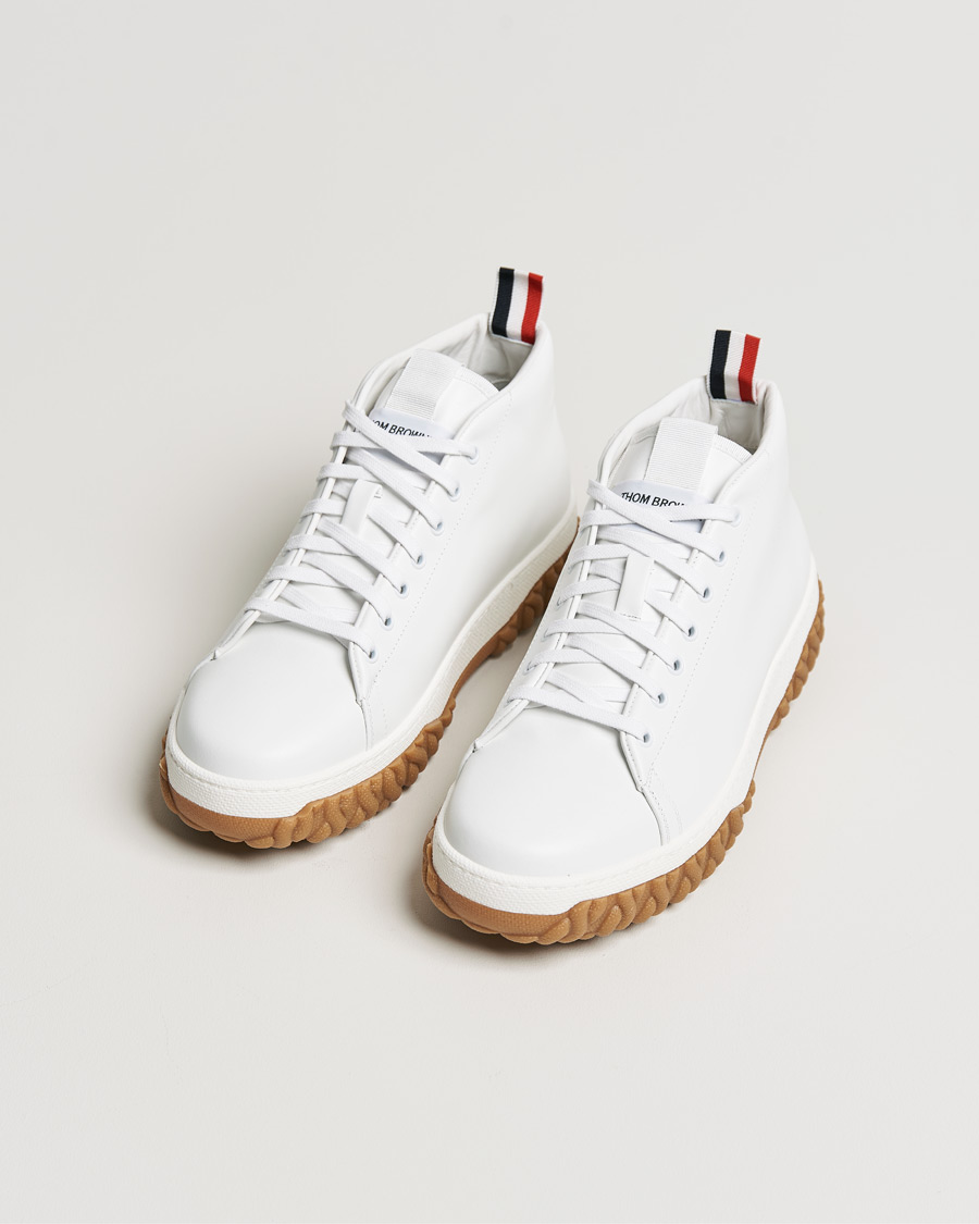 Herren | Thom Browne Mid Top Court Sneaker White Calf | Thom Browne | Mid Top Court Sneaker White Calf