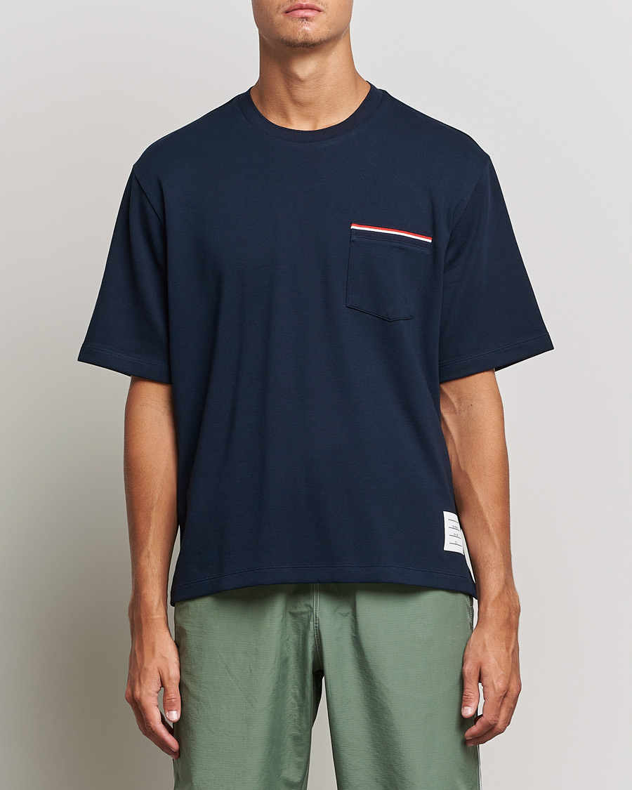 Herren | T-Shirts | Thom Browne | Oversize Pocket Stripe T-Shirt Navy