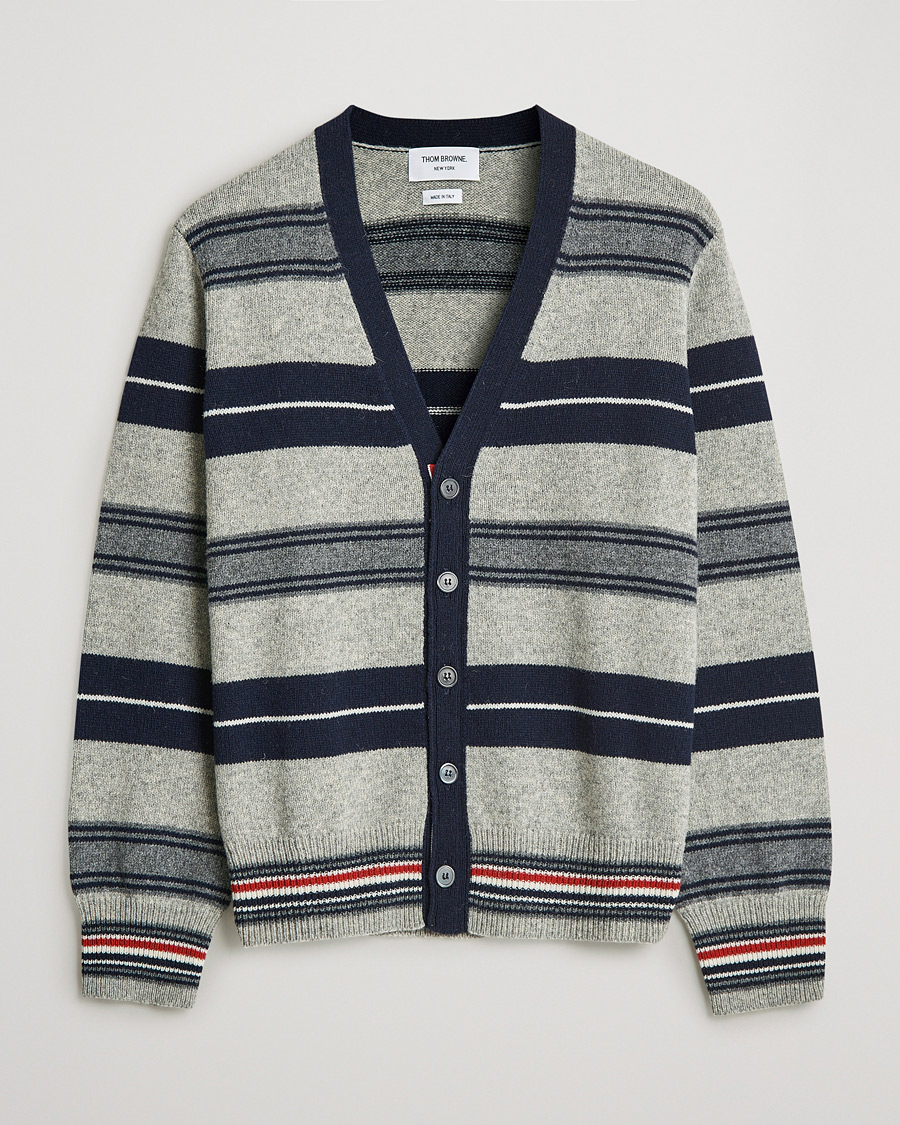 Herren | Pullover | Thom Browne | Tartan Stripe Wool Cardigan Medium Grey