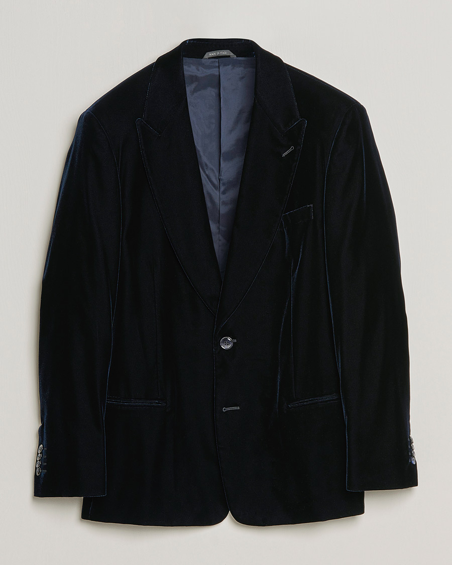 Herren | Sakkos | Giorgio Armani | Peak Lapel Velvet Blazer Navy