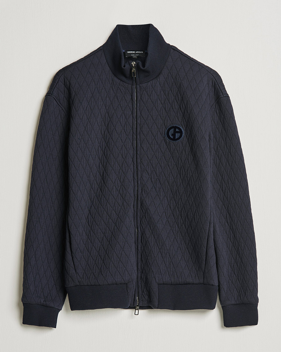Herren | Pullover | Giorgio Armani | Diamond Quilted Zip Sweater Navy