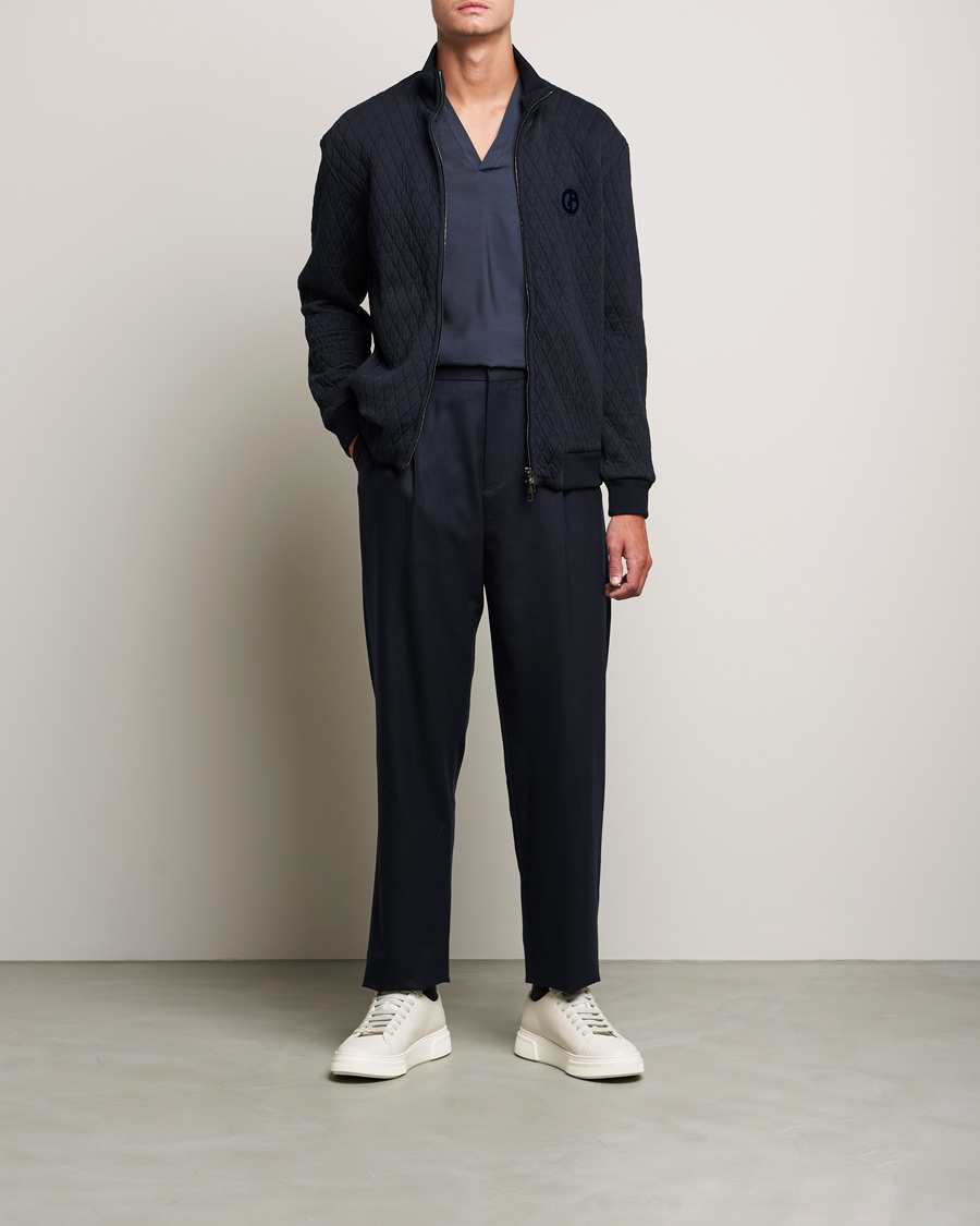 Herren | Pullover | Giorgio Armani | Diamond Quilted Zip Sweater Navy