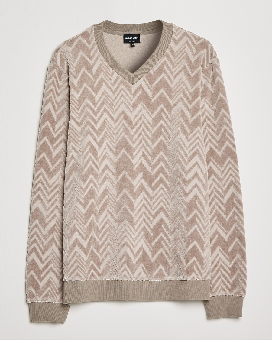 Herren | Pullover | Giorgio Armani | Velvet Jersey Chevron Sweater Beige