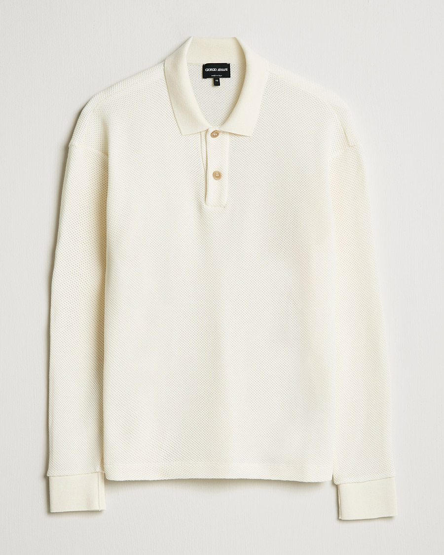 Herren | Pullover | Giorgio Armani | Wool Piquet Long Sleeve Polo Off White