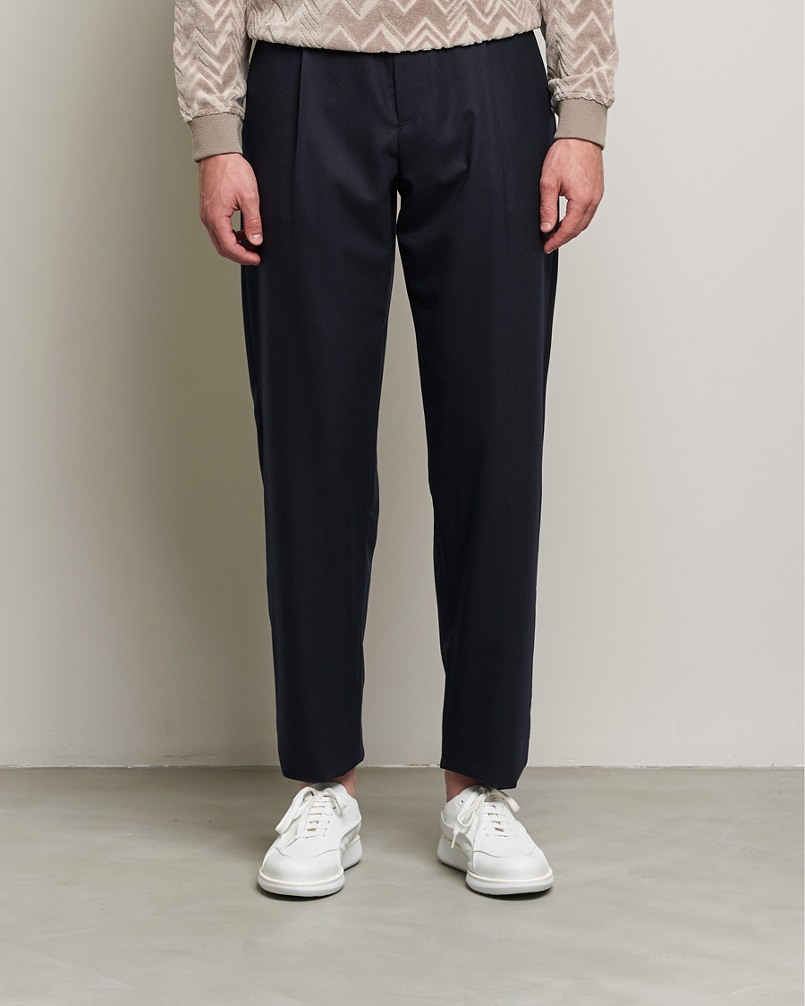 Herren | Hosen | Giorgio Armani | Tapered Pleated Flannel Trousers Navy