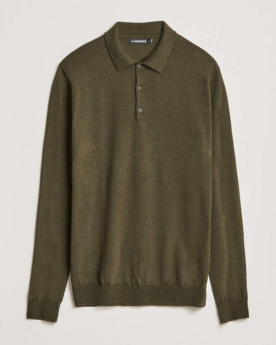 Herren | Pullover | J.Lindeberg | Noel True Merino Poloshirt Forest Green