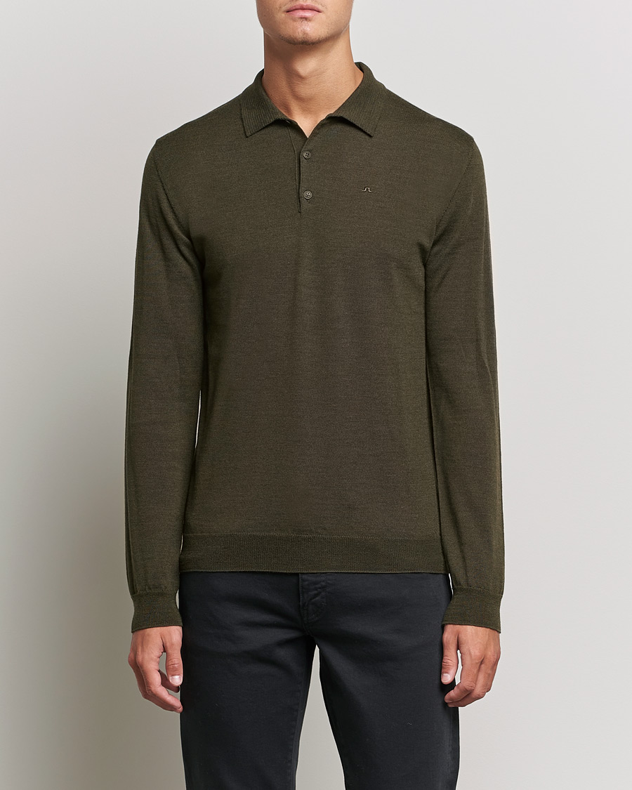 Herren | Pullover | J.Lindeberg | Noel True Merino Poloshirt Forest Green