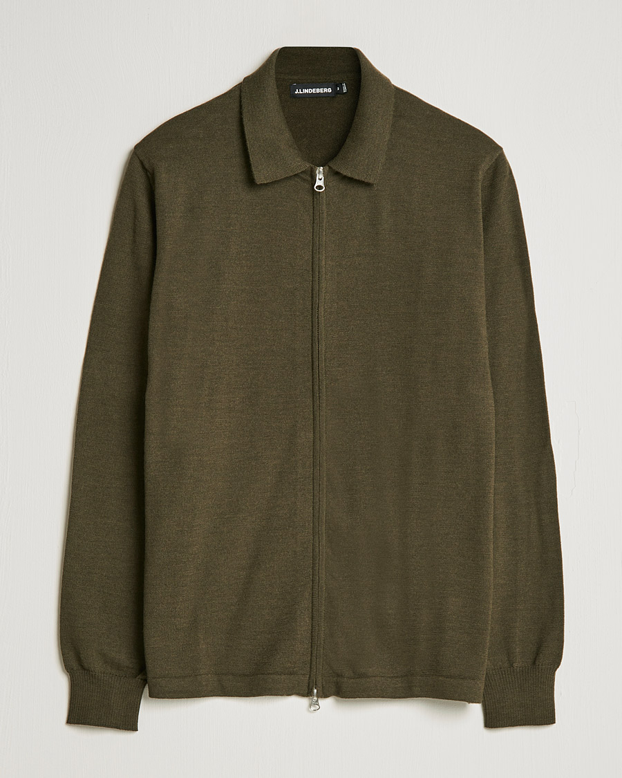 Herren | Pullover | J.Lindeberg | Nyle True Merino Zip Cardigan Forest Green