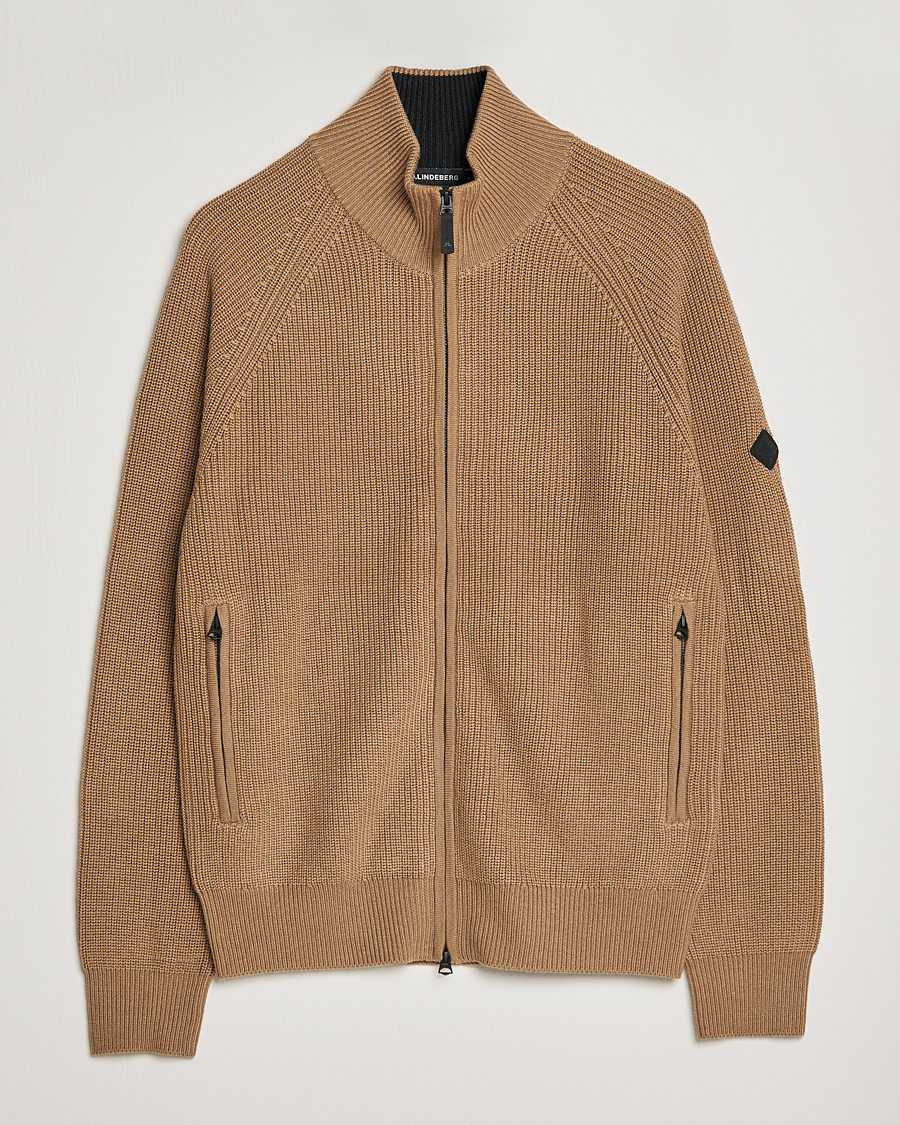 Herren | Pullover | J.Lindeberg | Kyler Wool Blend Zip Tiger Brown