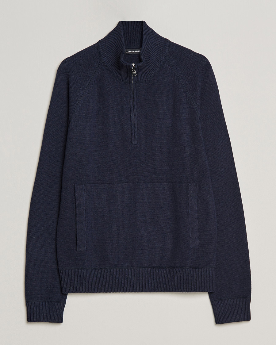Herren | Pullover | J.Lindeberg | Collin Cashmere/Wool Knitted Half Zip Navy