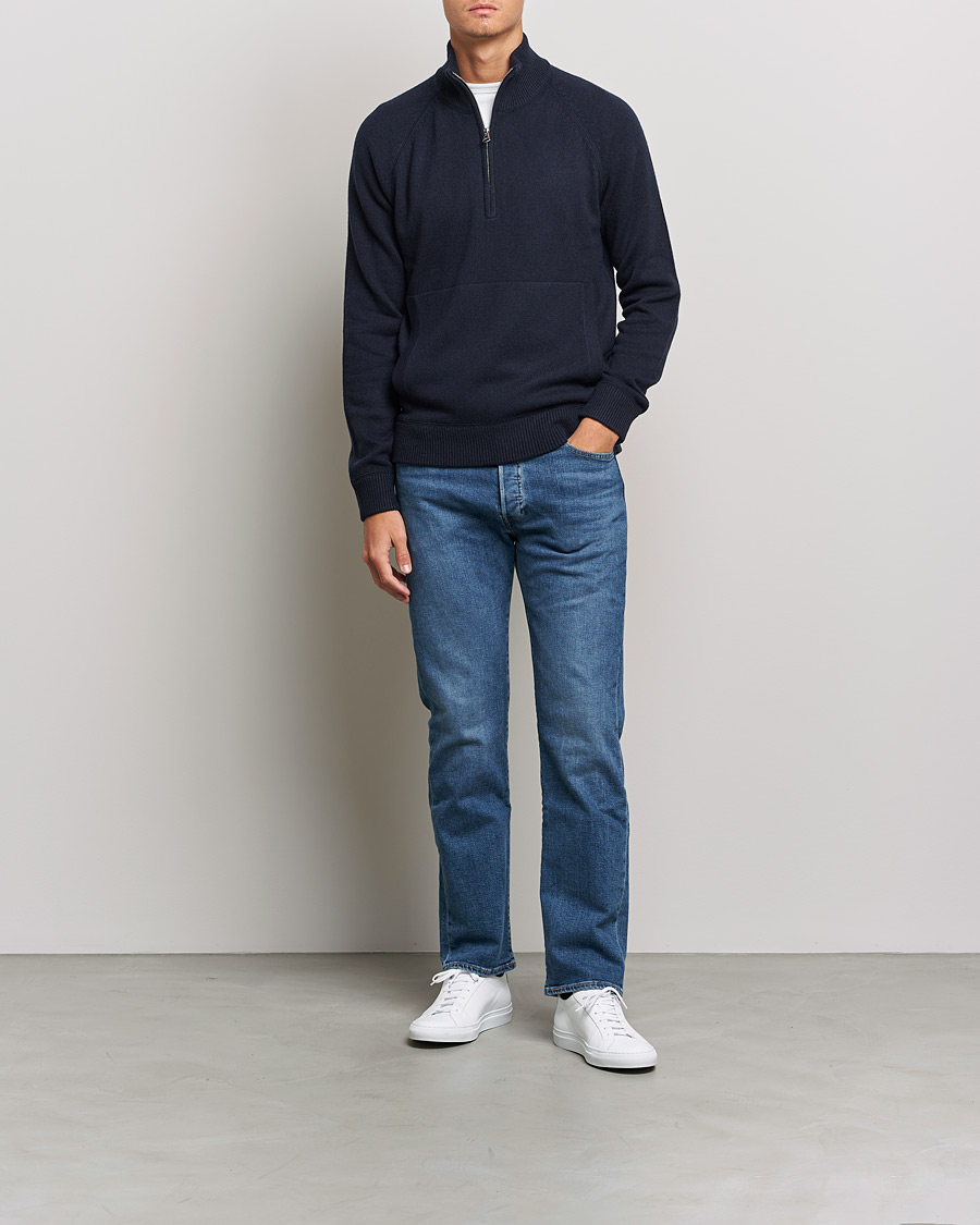 Herren | Pullover | J.Lindeberg | Collin Cashmere/Wool Knitted Half Zip Navy