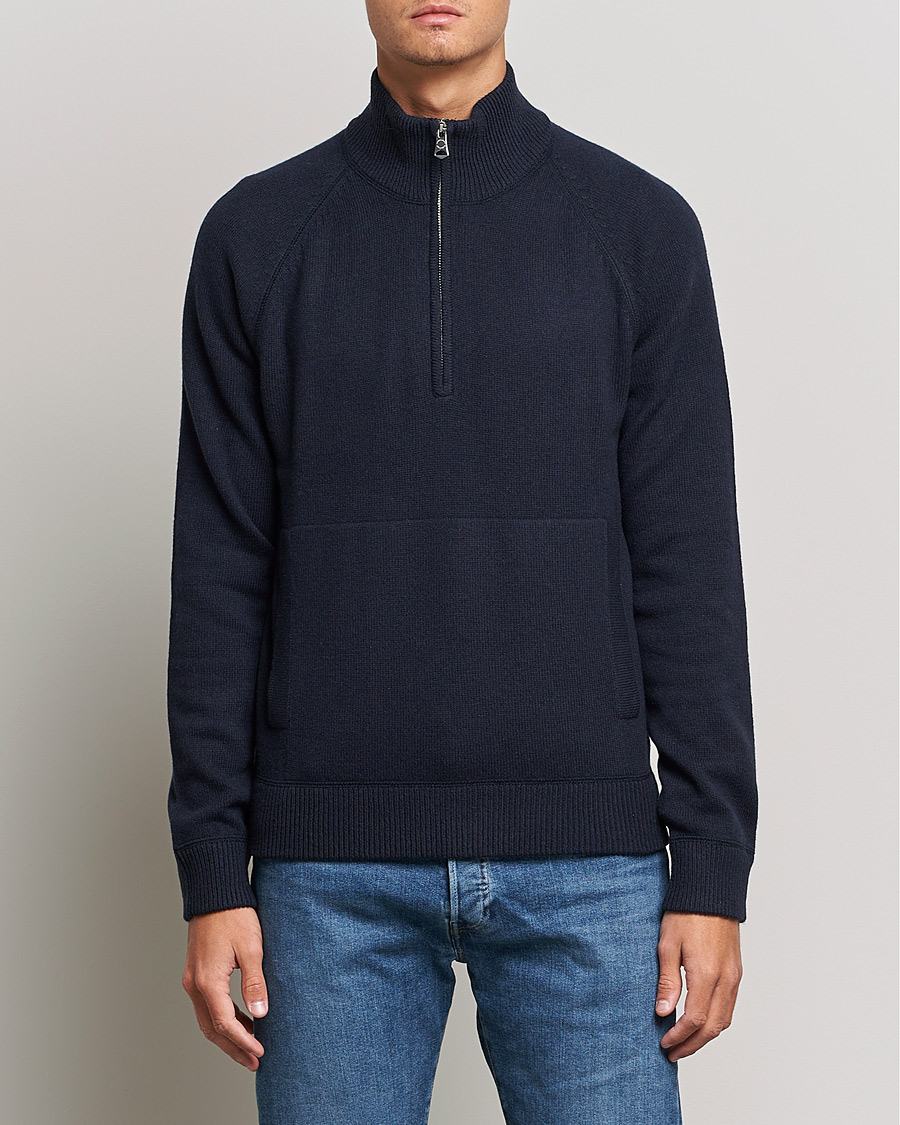 Herren | Pullover | J.Lindeberg | Collin Cashmere/Wool Knitted Half Zip Navy
