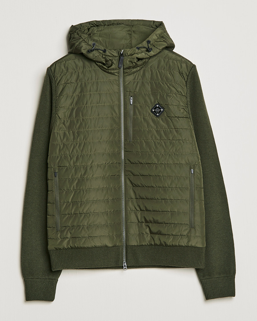 Herren | Pullover | J.Lindeberg | Pierre Knitted Hybrid Full Zip Hood Forest Green
