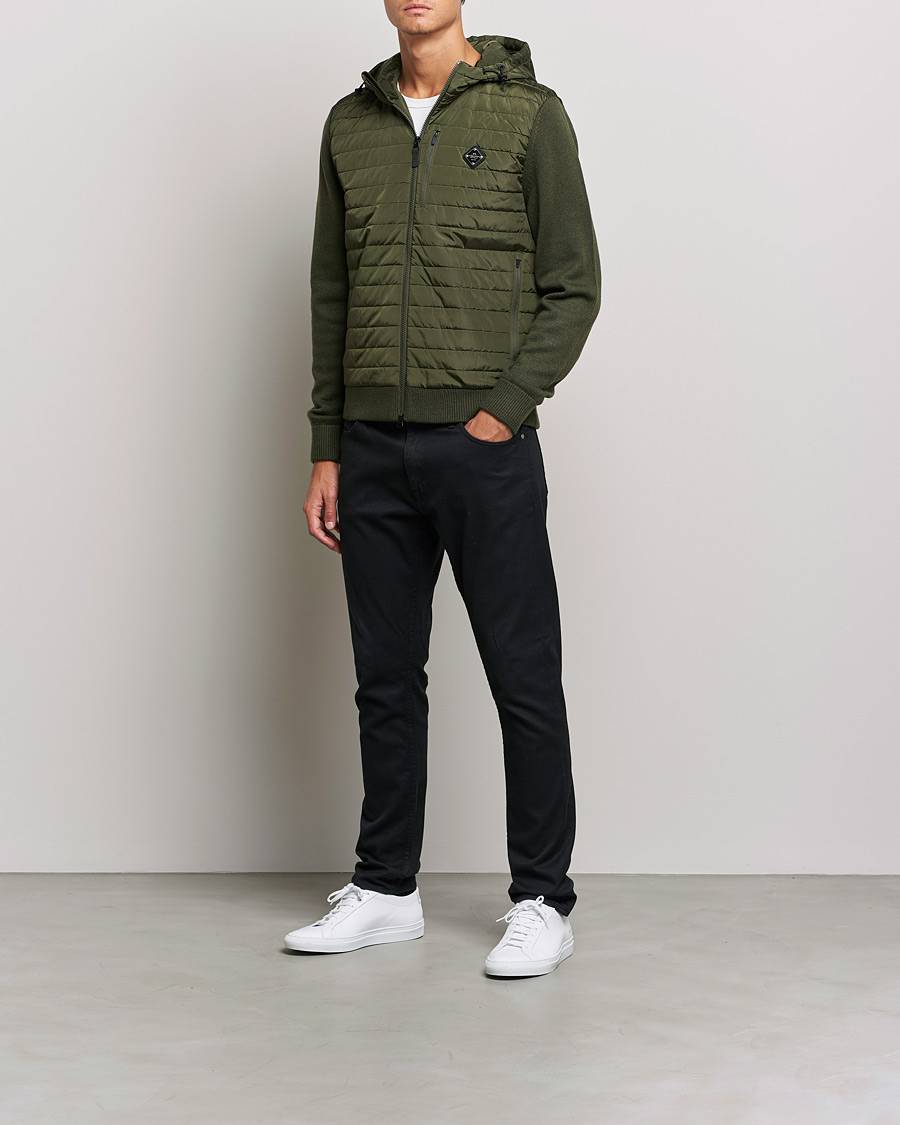 Herren | Pullover | J.Lindeberg | Pierre Knitted Hybrid Full Zip Hood Forest Green