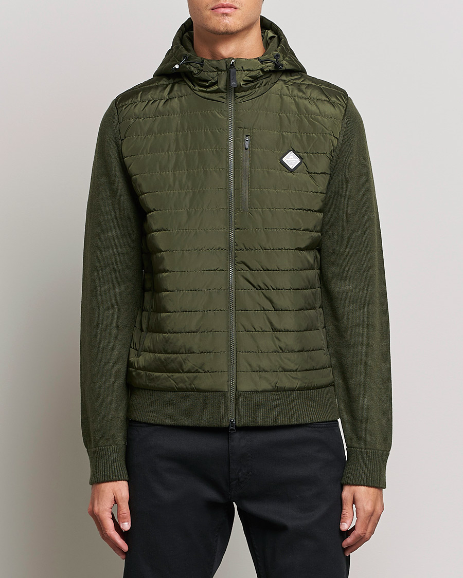 Herren | Pullover | J.Lindeberg | Pierre Knitted Hybrid Full Zip Hood Forest Green