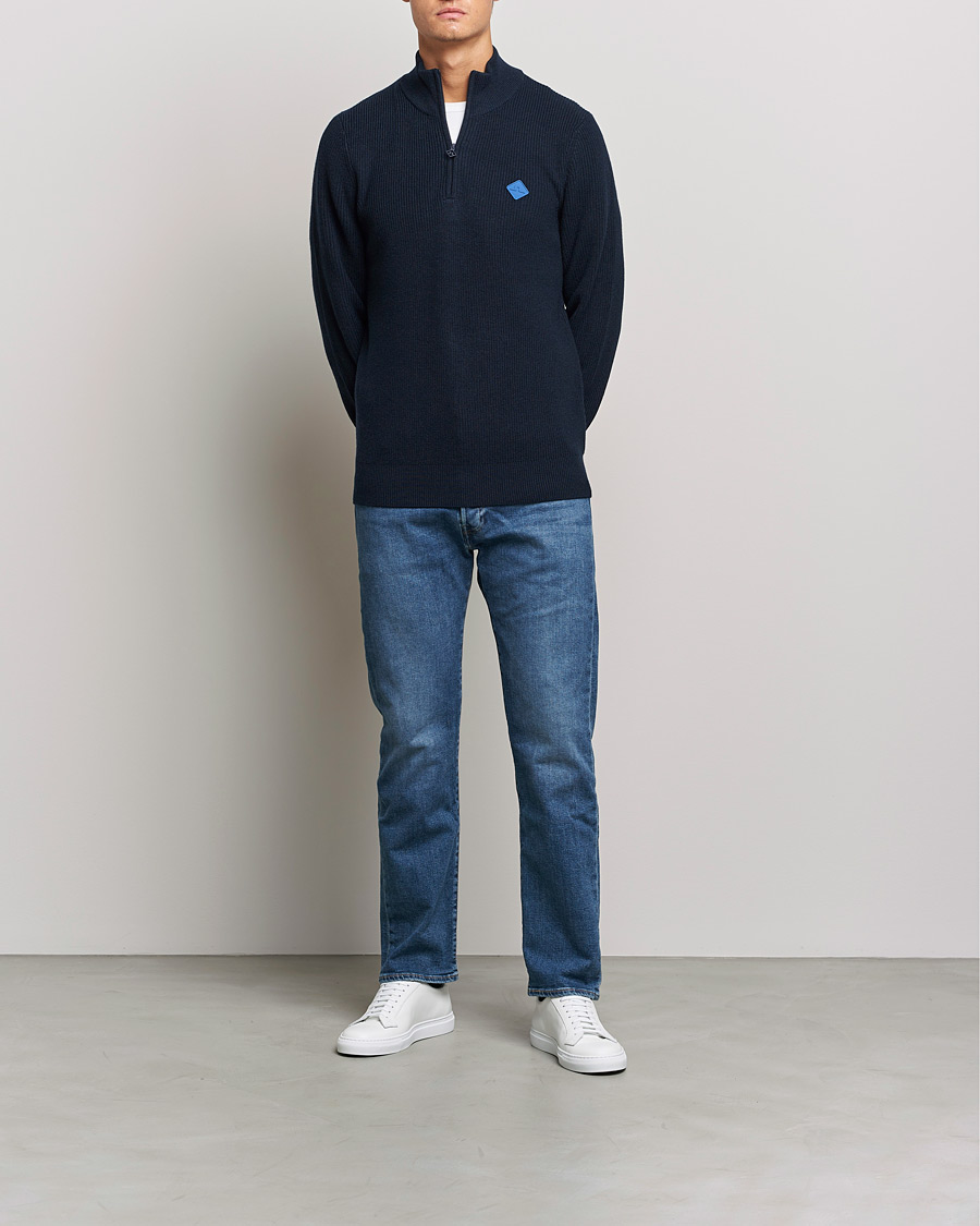 Herren | Pullover | J.Lindeberg | Diamond Knitted Zip Sweater Navy