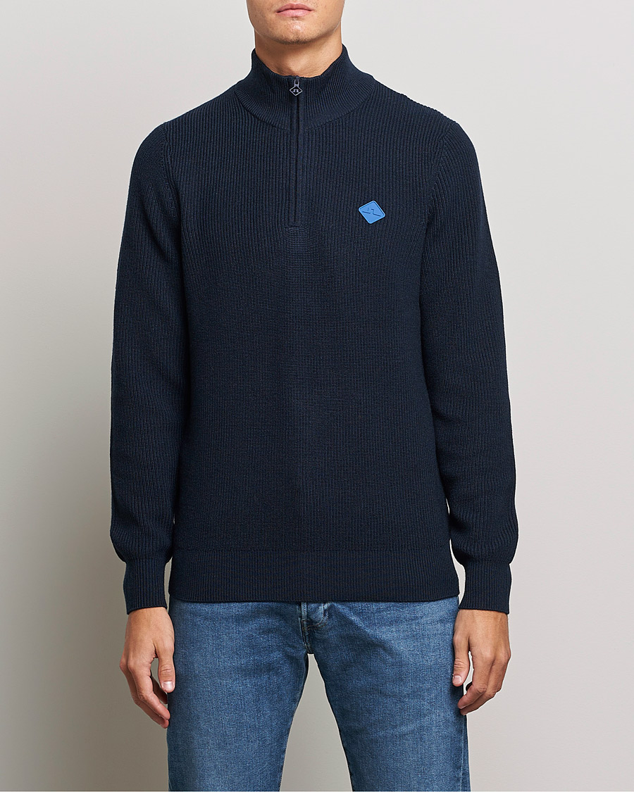 Herren | Pullover | J.Lindeberg | Diamond Knitted Zip Sweater Navy
