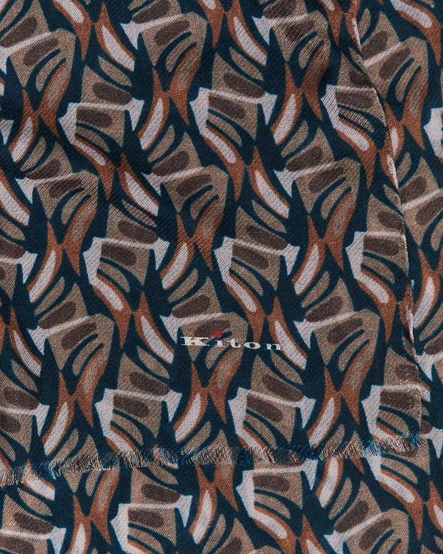 Herren | Kiton Printed Cashmere Blend Scarf Navy/Beige | Kiton | Printed Cashmere Blend Scarf Navy/Beige