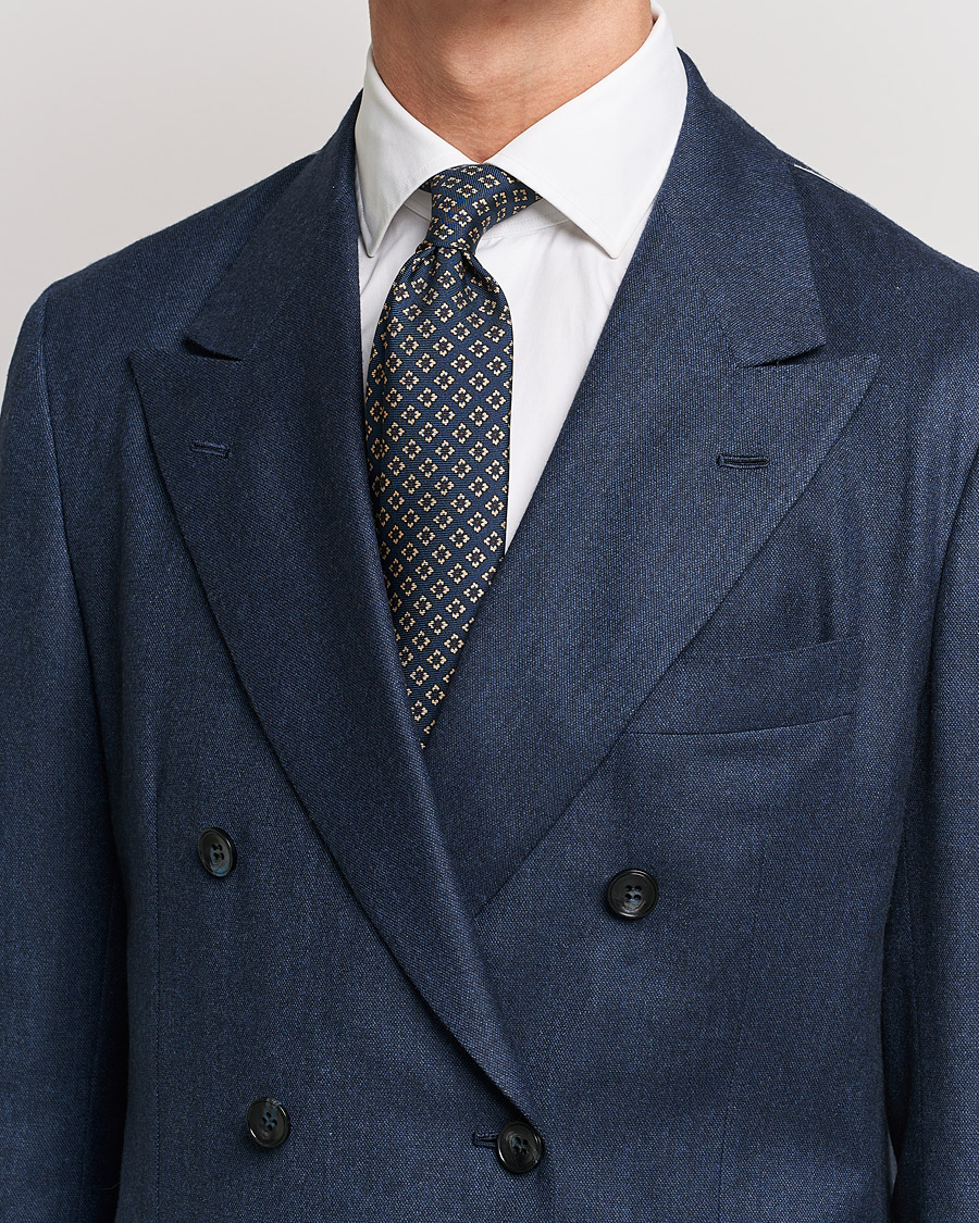 Herren | Kiton Micro Flower Silk Tie Navy | Kiton | Micro Flower Silk Tie Navy