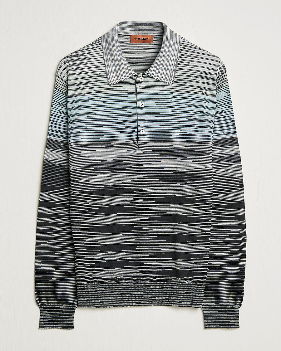 Herren | Pullover | Missoni | Fiammato Knitted Polo Blue/Grey