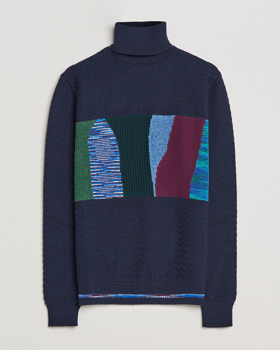 Herren | Pullover | Missoni | Patchwork Chevron Turtleneck Navy