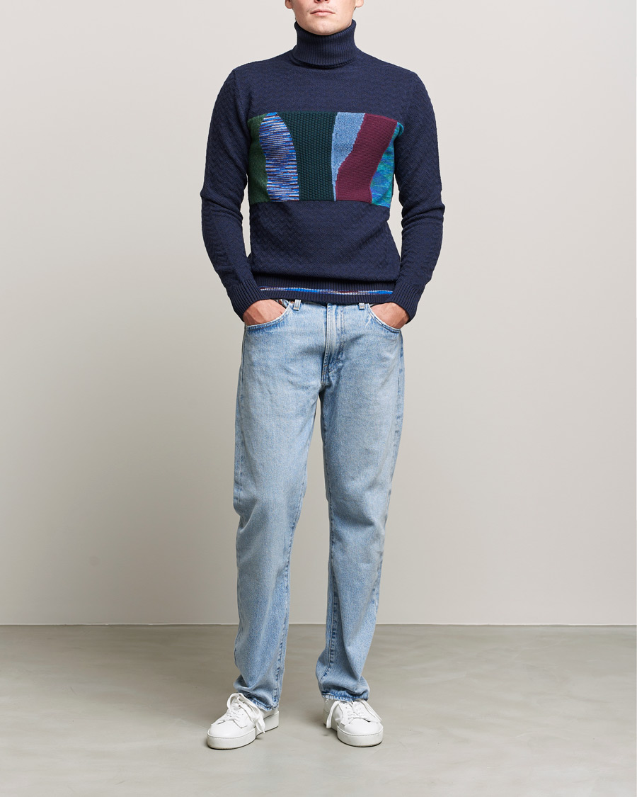 Herren | Pullover | Missoni | Patchwork Chevron Turtleneck Navy