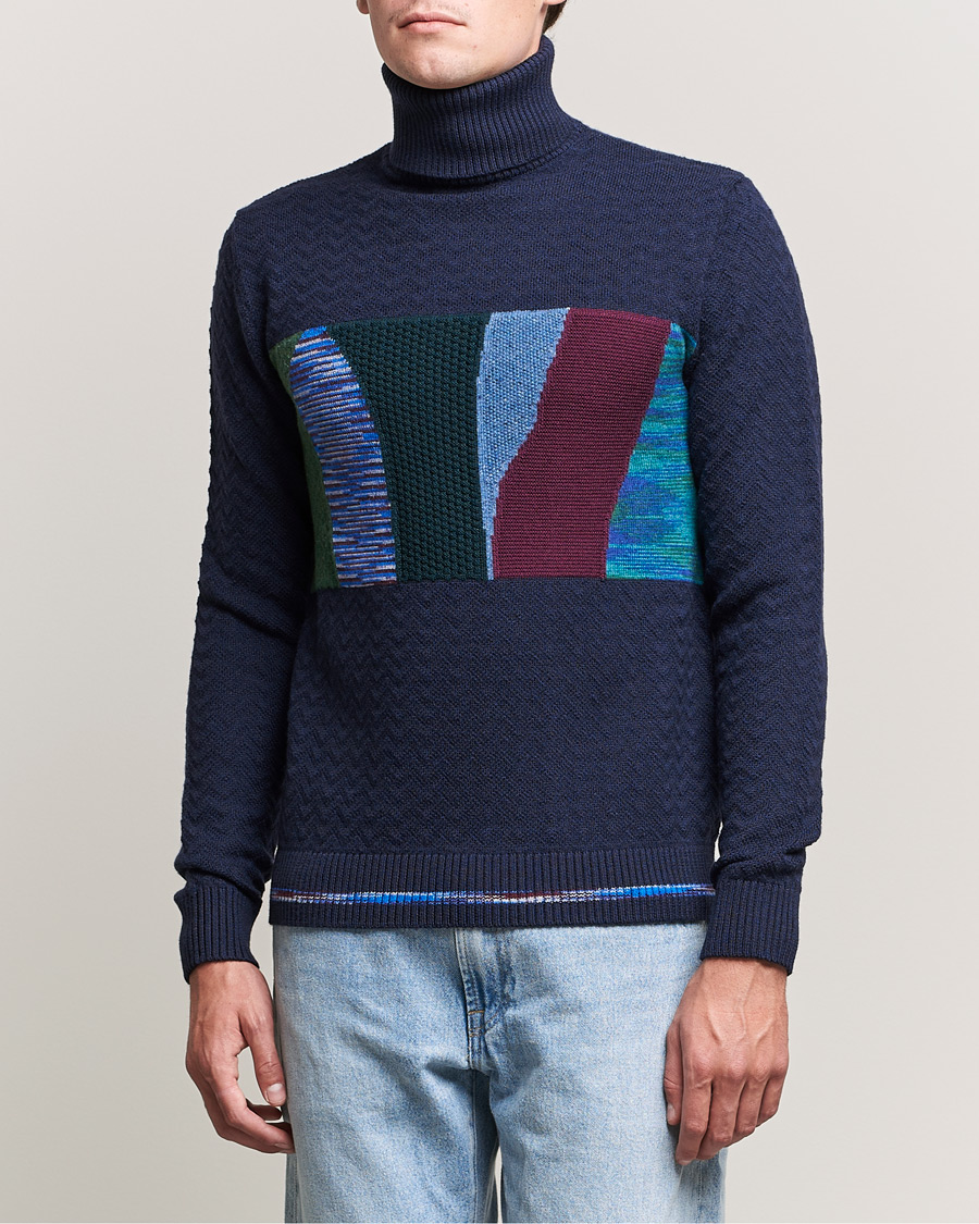Herren | Pullover | Missoni | Patchwork Chevron Turtleneck Navy
