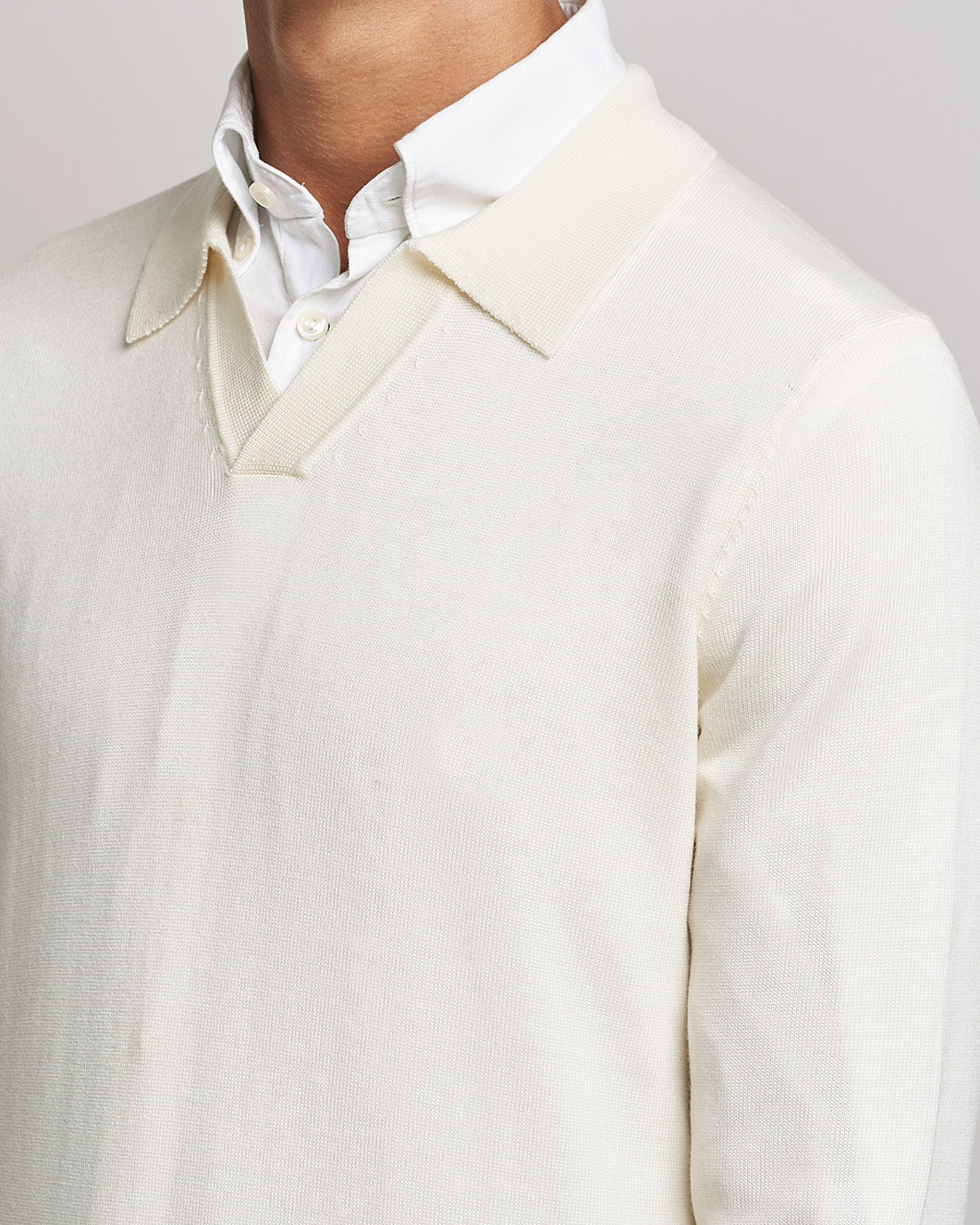 Herren | Pullover | Morris | Delon Merino Knitted Polo Shirt Off White