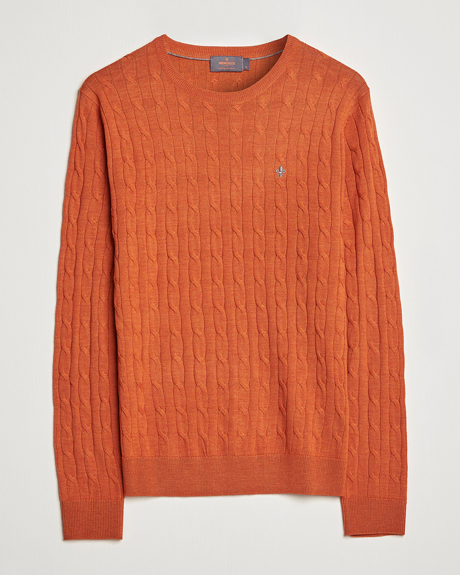Herren | Pullover | Morris | Merino Cable Crew Neck Pullover Orange
